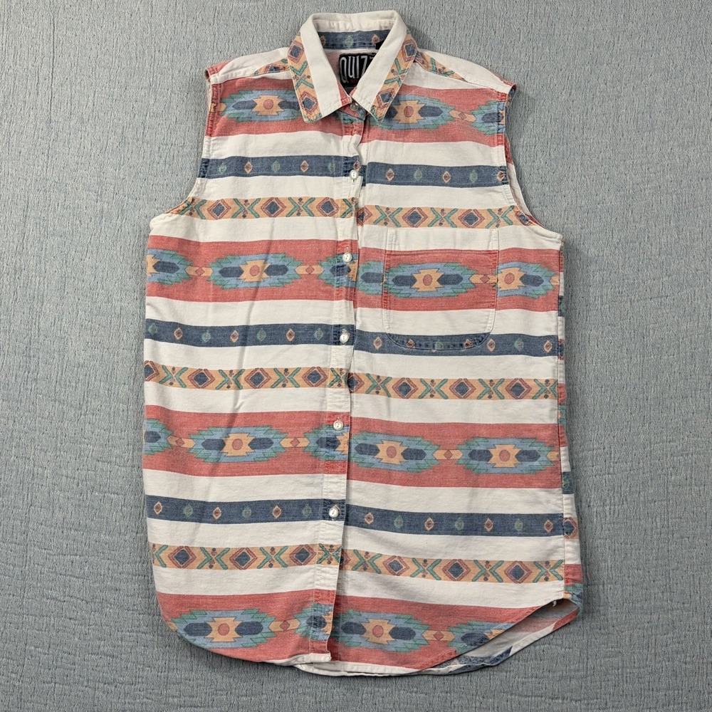 Vintage 1990's Quizz Southwestern Sleeveless Denim Button-up Shirt,‎ Size Medium